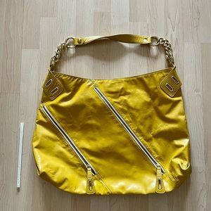 Yellow leather and suede shoulder bag